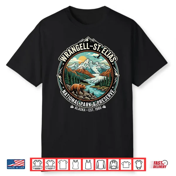 Wrangell St Elias National Park Alaska Retro Grizzly Emblem Shirt