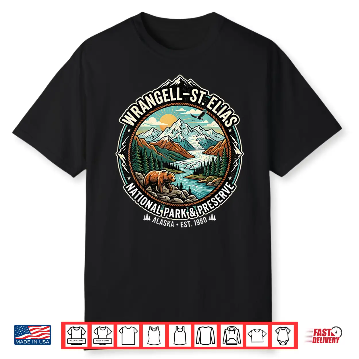 Wrangell St Elias National Park Alaska Retro Grizzly Emblem Shirt Wrangell St Elias National Park Alaska Retro Grizzly Emblem Shirt