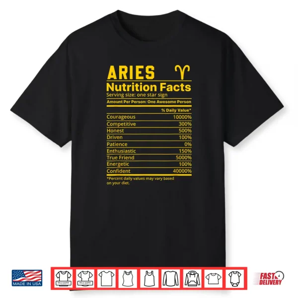 Zodiac Aries Nutrition Facts Shirt